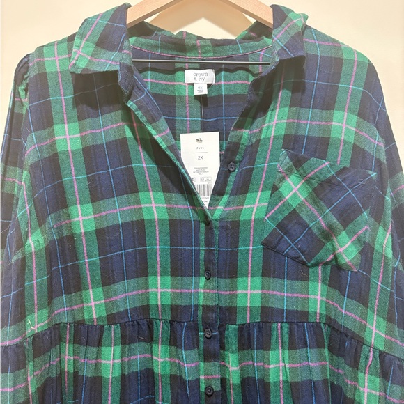 NWT Crown & Ivy Plaid Button Front Dress - Picture 5 of 7